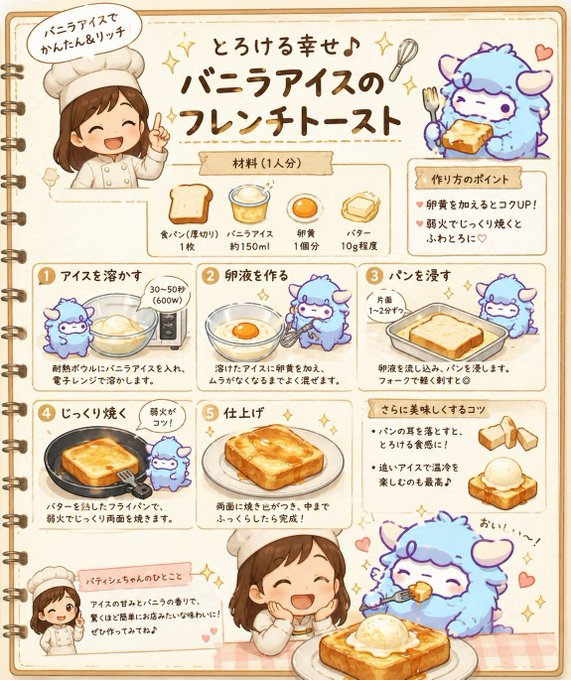 とろける幸せ♪バニラアイスのフレンチトーストレシピ のAI生成画像