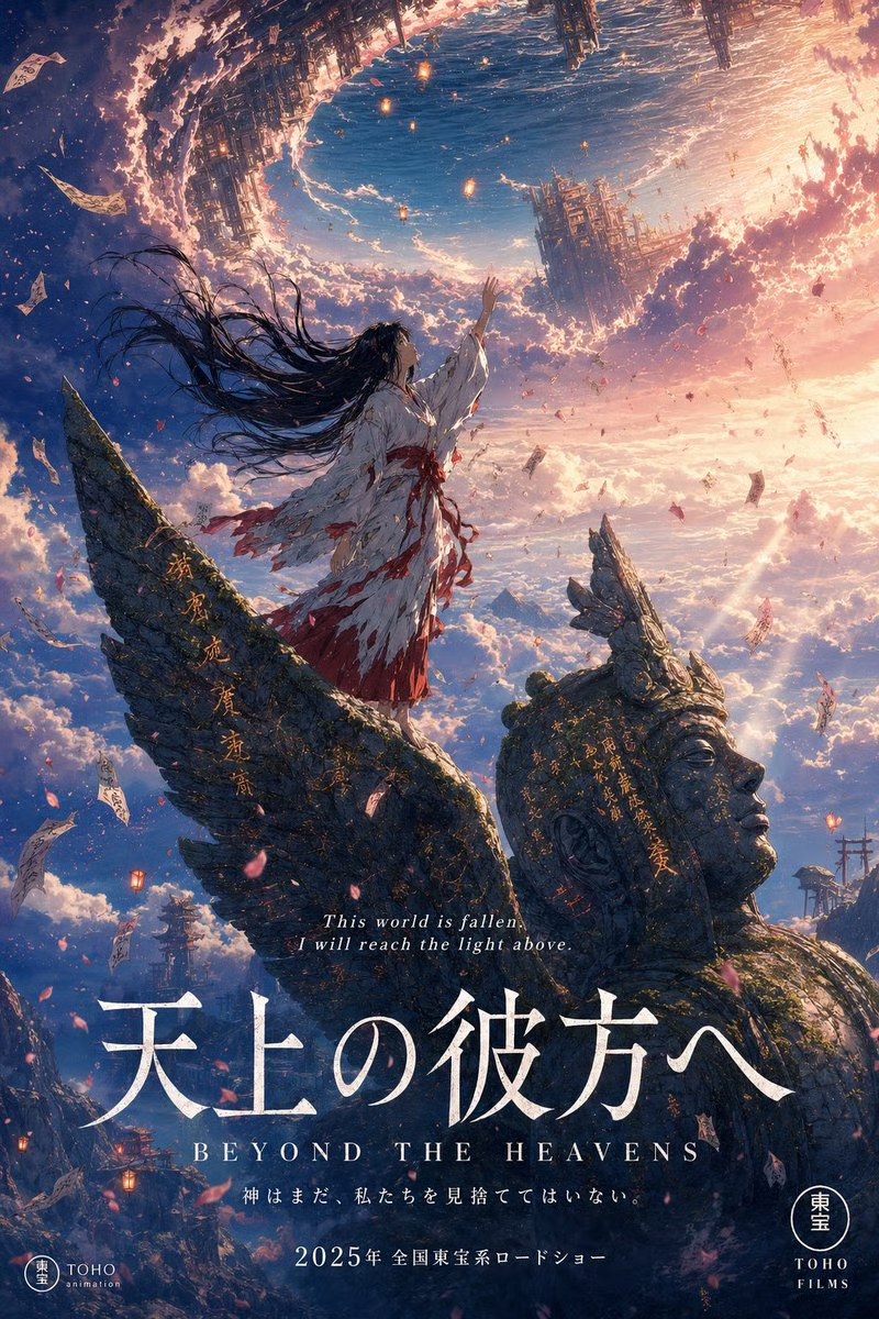 東宝アニメ映画ポスター ― 天上の彼方へ BEYOND THE HEAVENS のAI生成画像