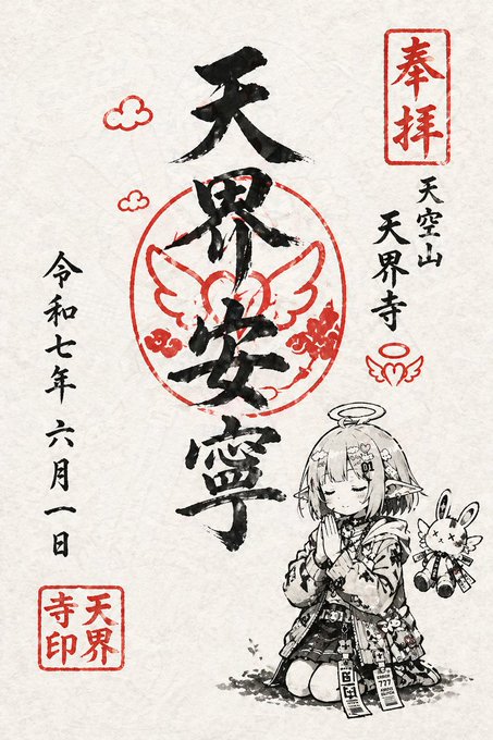 架空の寺の御朱印風イラスト のAI生成画像