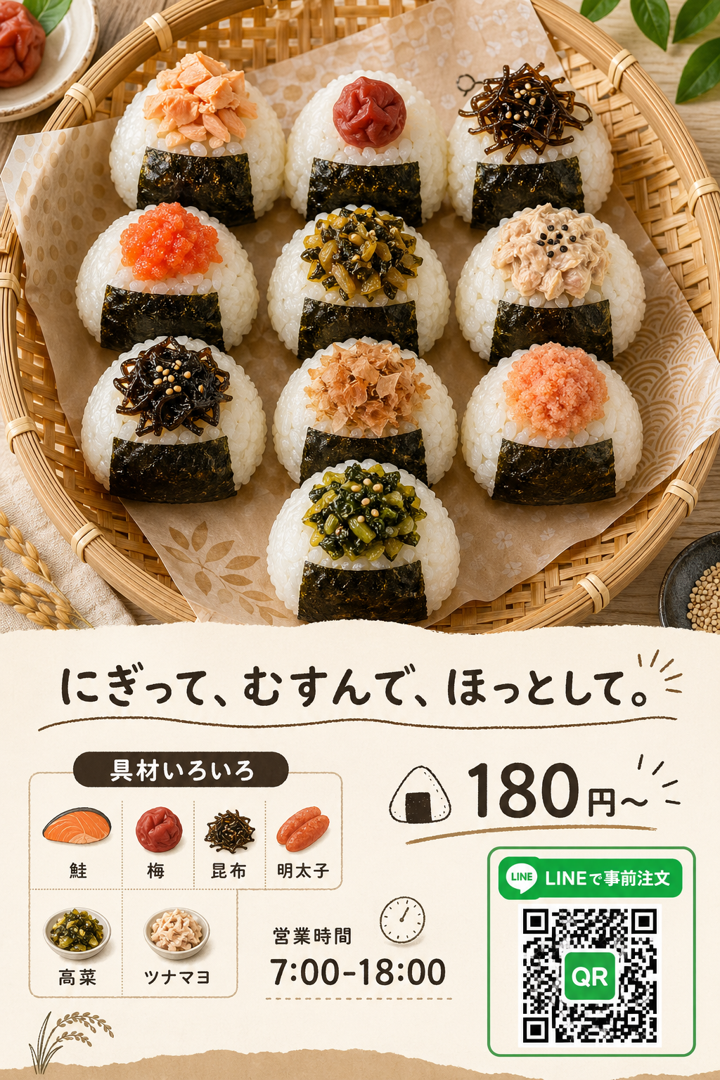 おにぎり専門店 — 手作り感×モダン のAI生成画像