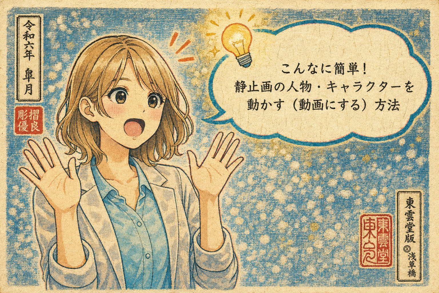伝統的な日本木版画（多色摺り木版）風に変換 のAI生成画像
