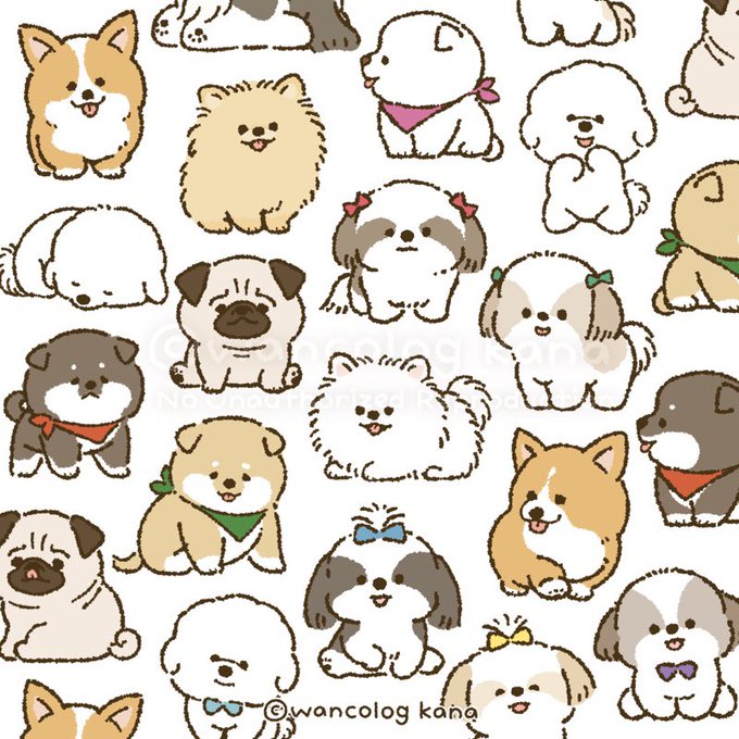 いろんな犬種のゆるかわイラスト集 のAI生成画像