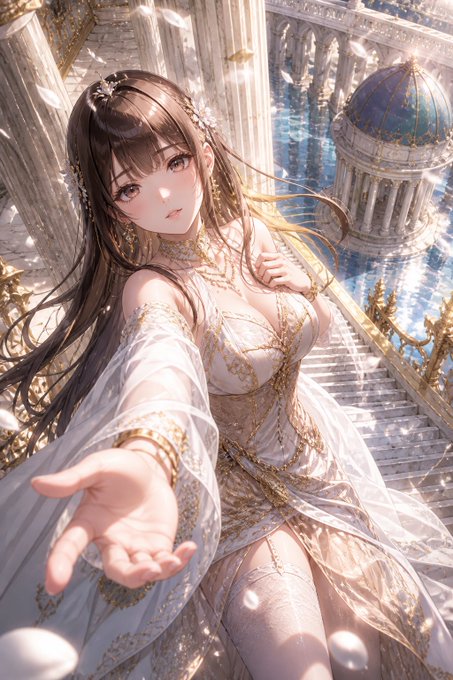 天宮の女神が手を差し伸べる のAI生成画像