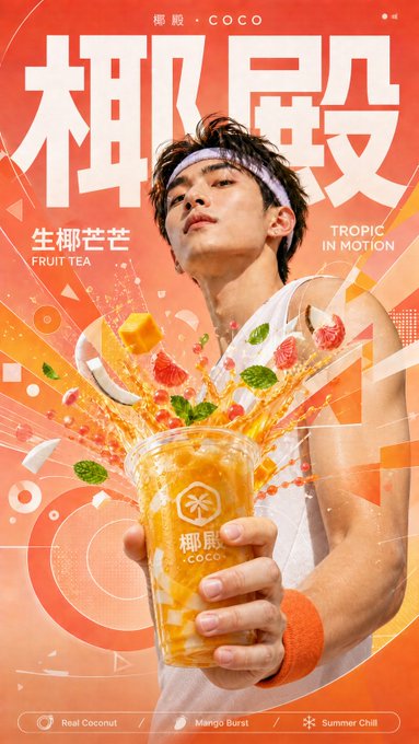 椰殿COCOフルーツティー広告 のAI生成画像