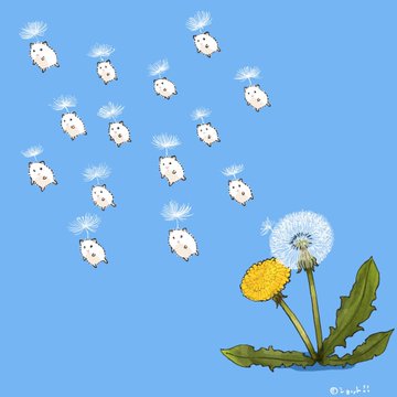 たんぽぽひつじが空へ舞う のAI生成画像