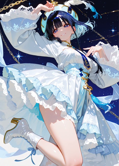 星夜に舞う白衣の少女 のAI生成画像