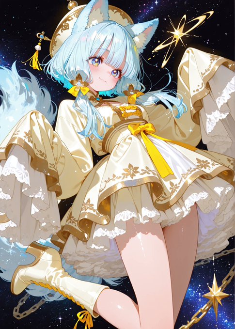 星空に舞う狐耳の少女 のAI生成画像