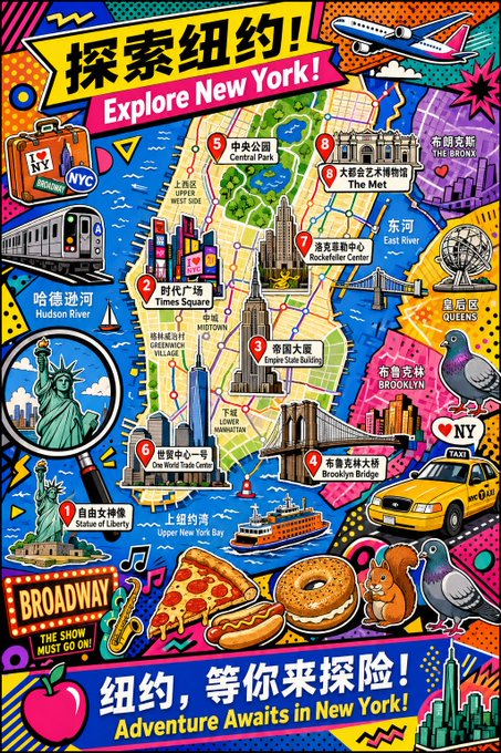 ニューヨーク観光イラストマップ のAI生成画像