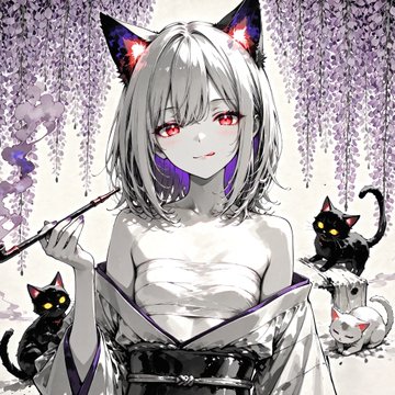 猫耳少女と藤の幻想 のAI生成画像