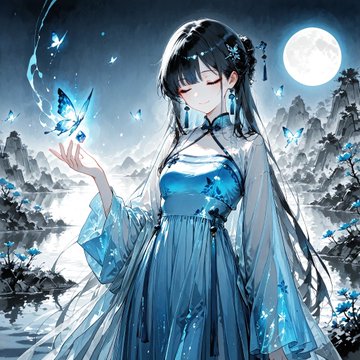 月夜に蝶を呼ぶ少女 のAI生成画像