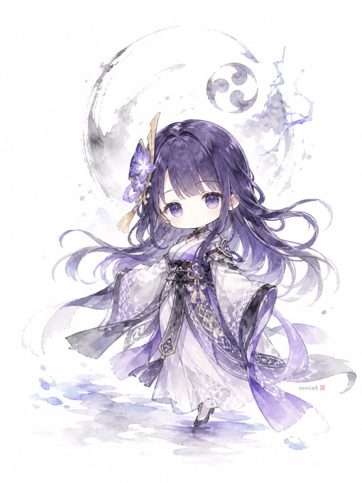 月夜の紫髪チビキャラ のAI生成画像