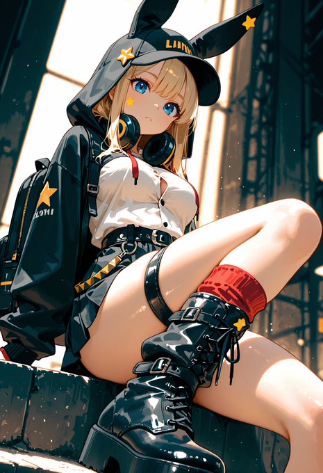 うさ耳キャップのストリート少女 のAI生成画像