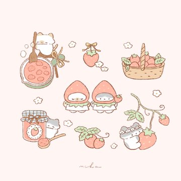 いちごとねこのゆるかわスタンプ のAI生成画像