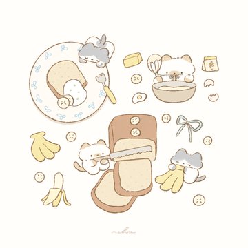 ねこと朝食のゆるイラスト のAI生成画像