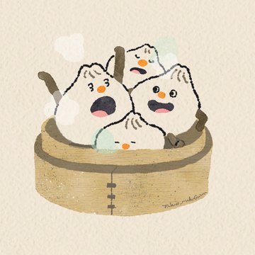 蒸籠の中の猫小籠包 のAI生成画像