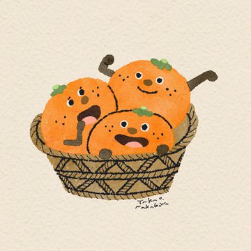 かごに入ったかわいい柿たち のAI生成画像
