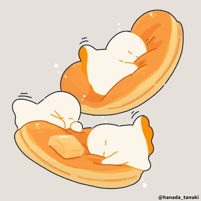 パンケーキで眠る白猫 のAI生成画像
