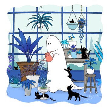 おばけと黒猫の植物園 のAI生成画像