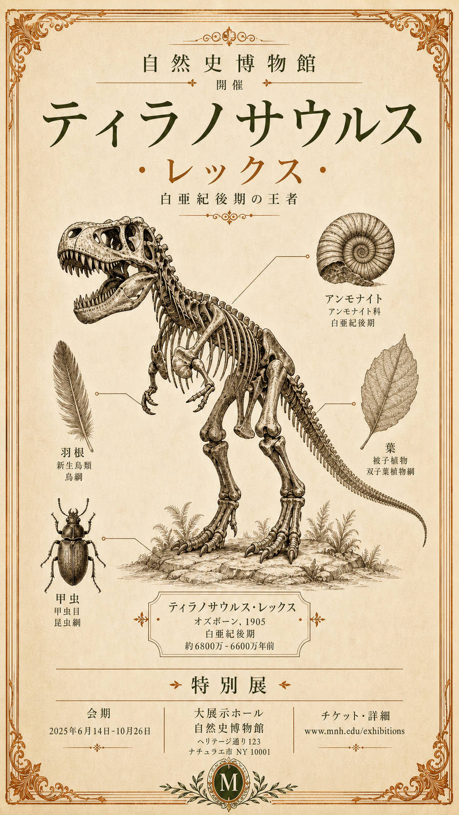 恐竜化石展覧会ポスター のAI生成画像