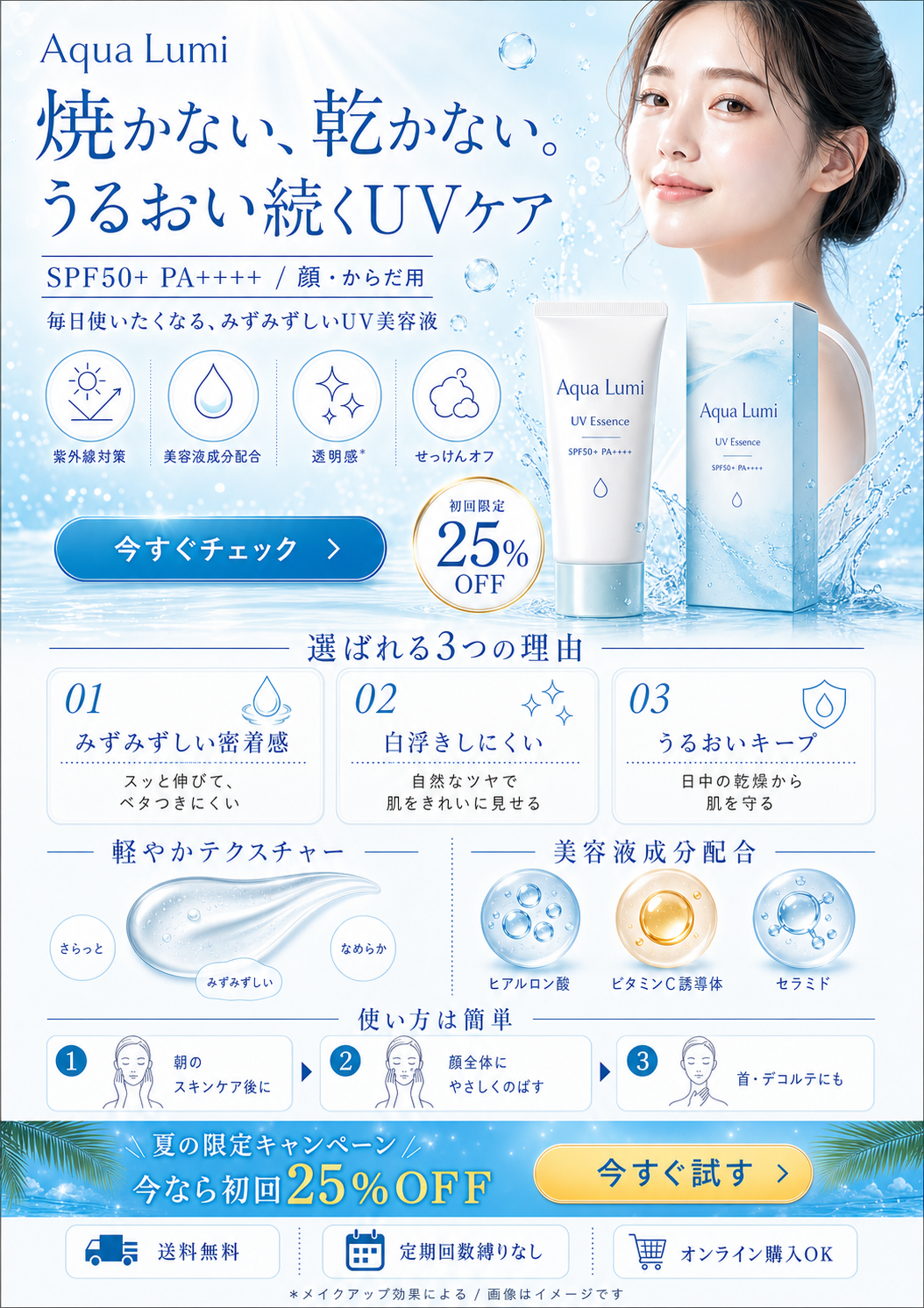UVケア美容液の広告バナー のAI生成画像