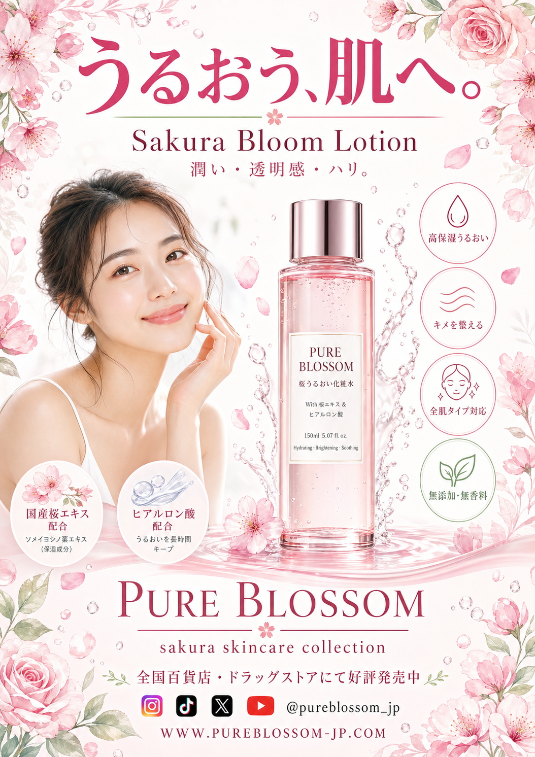 桜化粧水の広告ポスター のAI生成画像