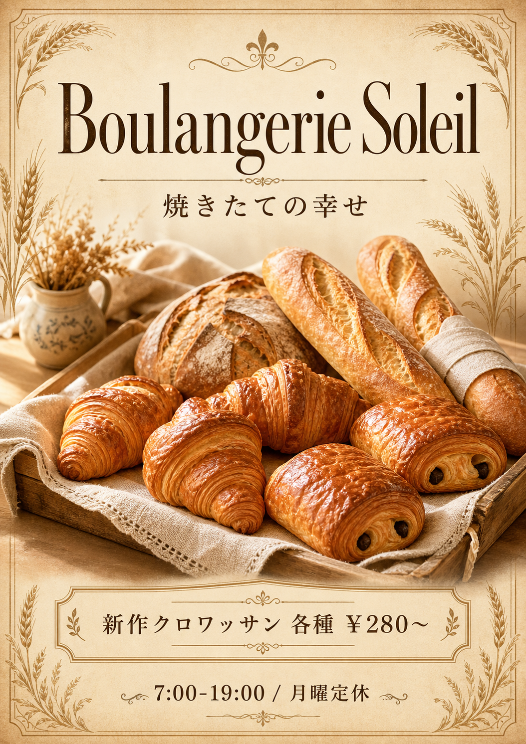 フランスパン屋の告知ポスター のAI生成画像