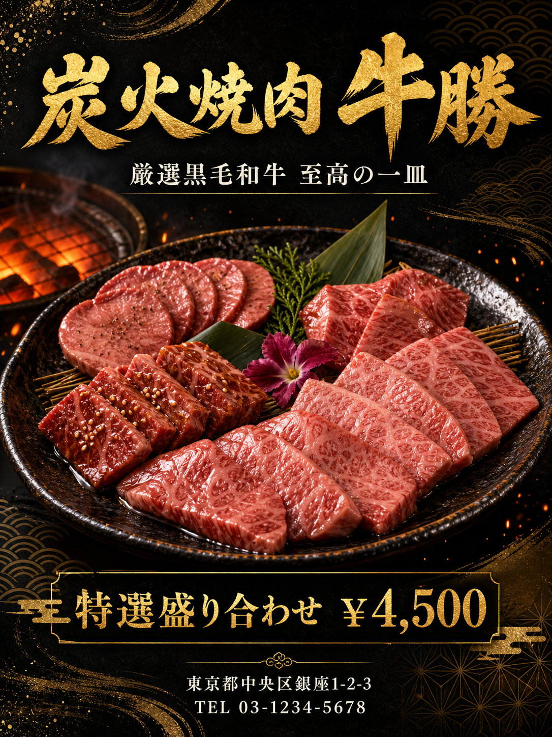 炭火焼肉の高級盛り合わせポスター のAI生成画像
