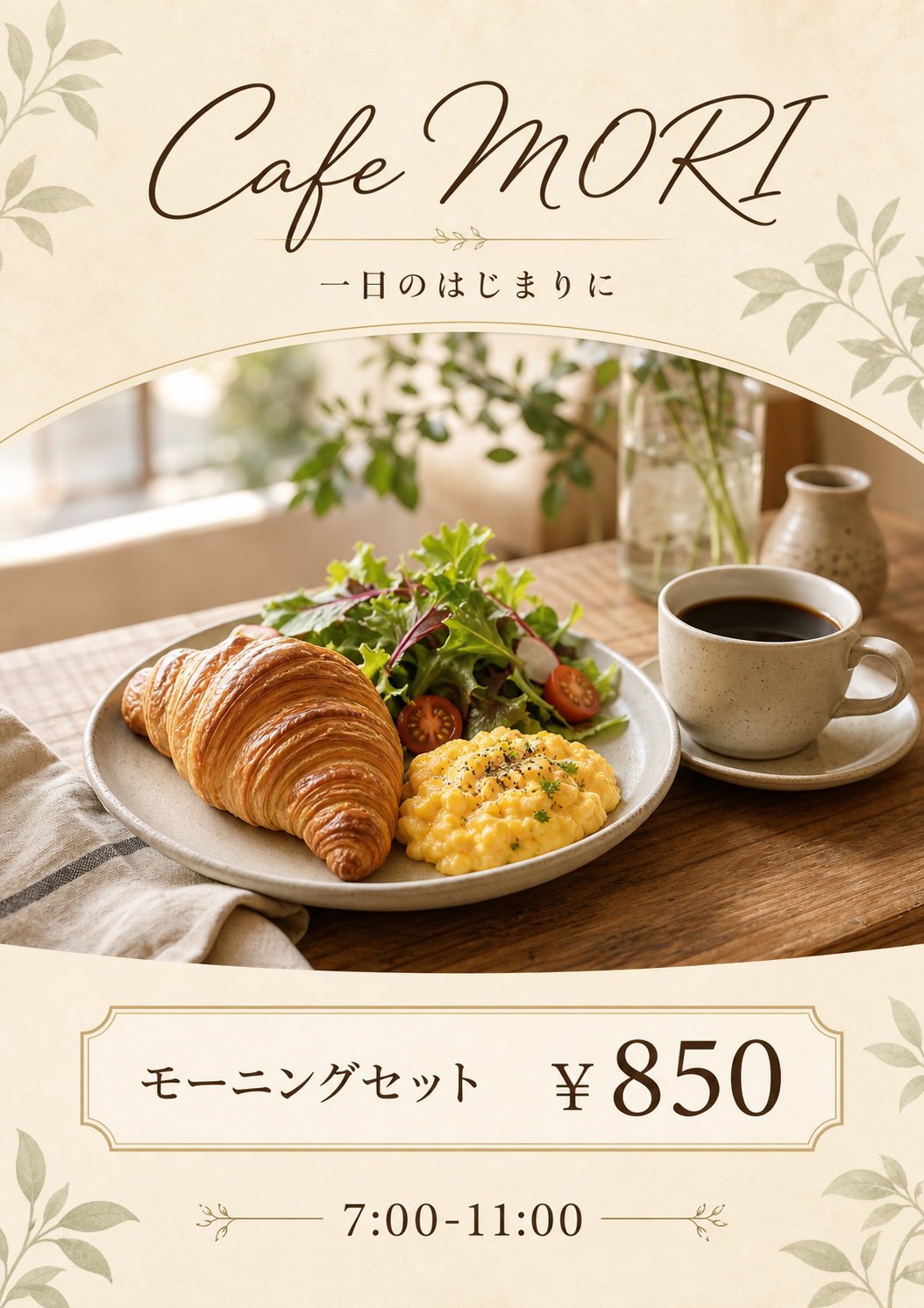 カフェのモーニングセットメニュー のAI生成画像