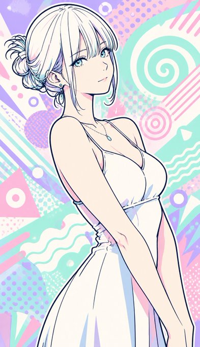 白ドレスの銀髪美女 のAI生成画像