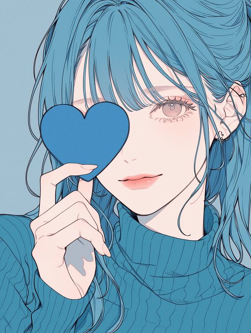 青いハートを持つ少女 のAI生成画像