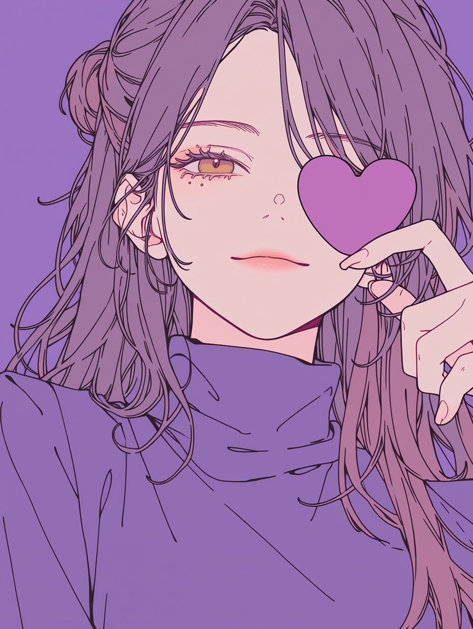 紫ハートを持つ少女 のAI生成画像
