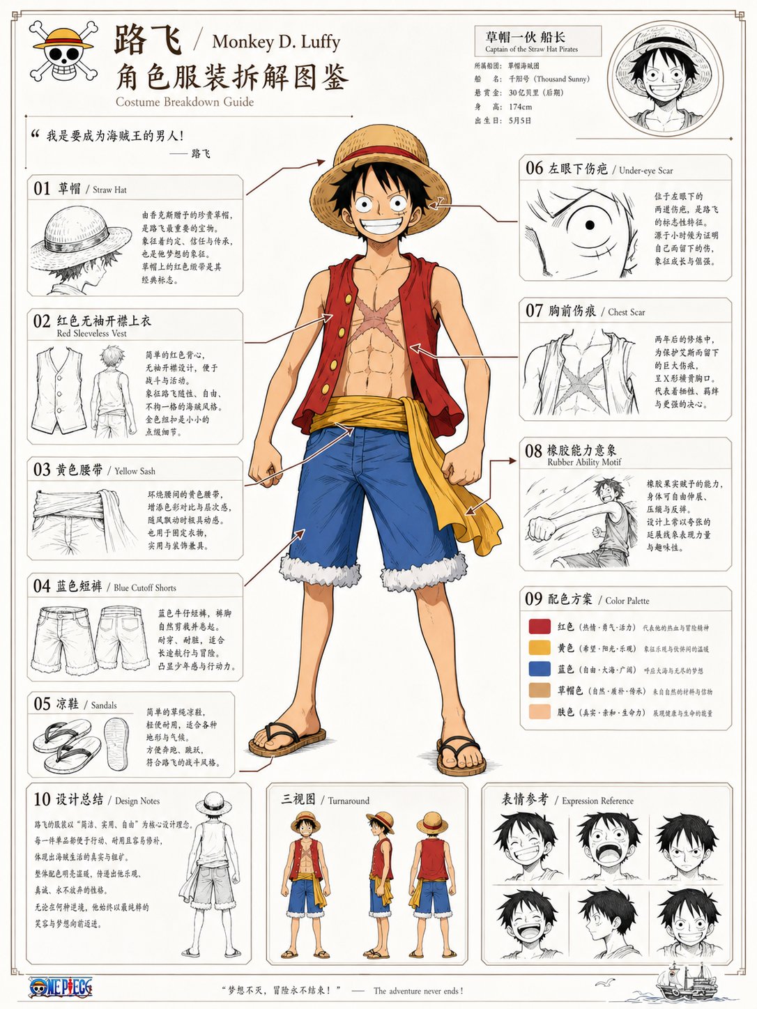 ルフィ衣装解説インフォグラフィック のAI生成画像