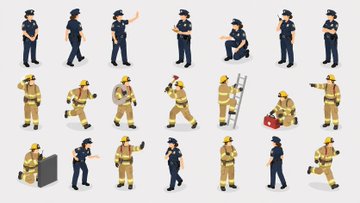 警察官と消防士のアイソメトリック のAI生成画像