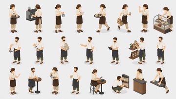 カフェスタッフのアイソメトリックイラスト のAI生成画像
