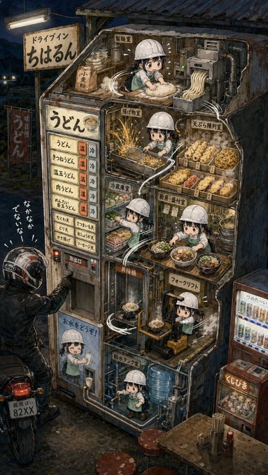 うどん自販機の秘密工場 のAI生成画像