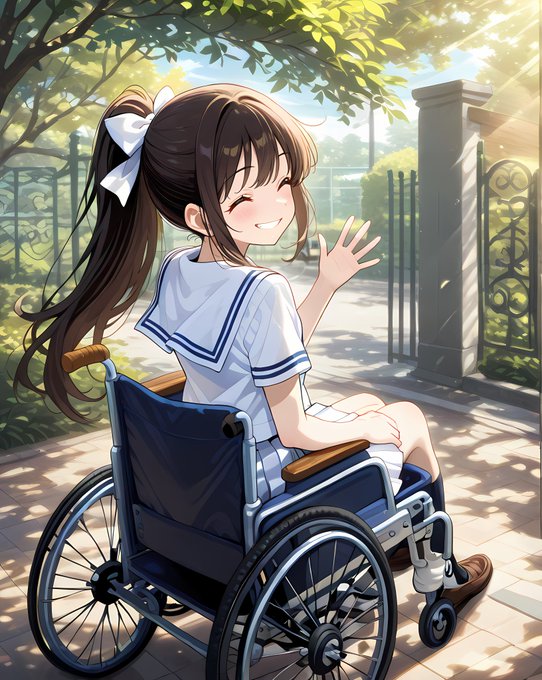 笑顔で手を振る少女 のAI生成画像