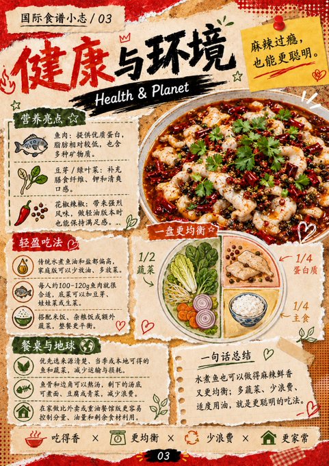 麻辣水煮魚の健康レシピポスター のAI生成画像