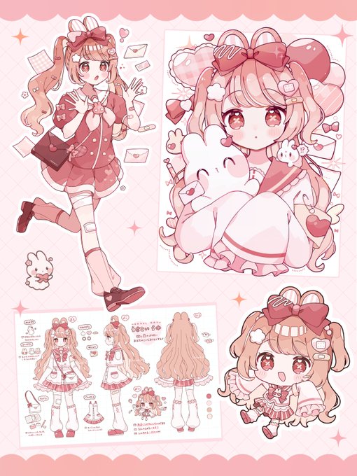 ピンクリボン郵便少女キャラデザ のAI生成画像