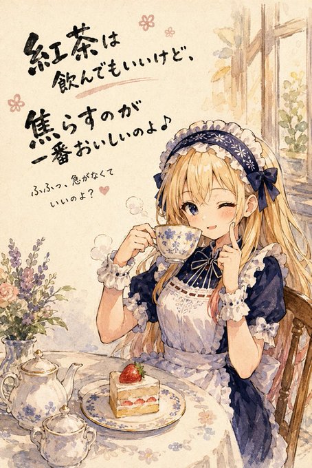 紅茶と焦らすメイド少女 のAI生成画像