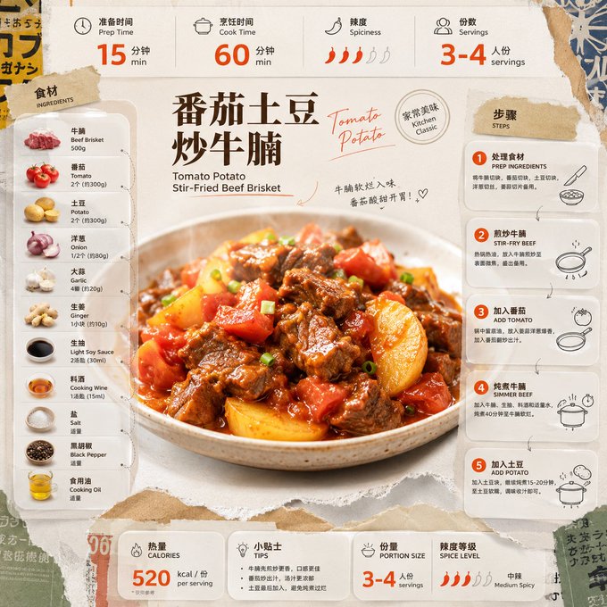 トマトと牛肉の中華レシピカード のAI生成画像