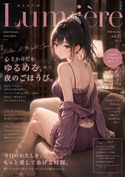 夜のルームウェア雑誌表紙 のAI生成画像