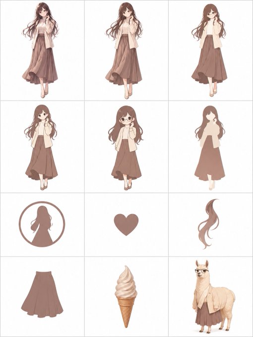 ブラウン系女の子スタンプセット のAI生成画像
