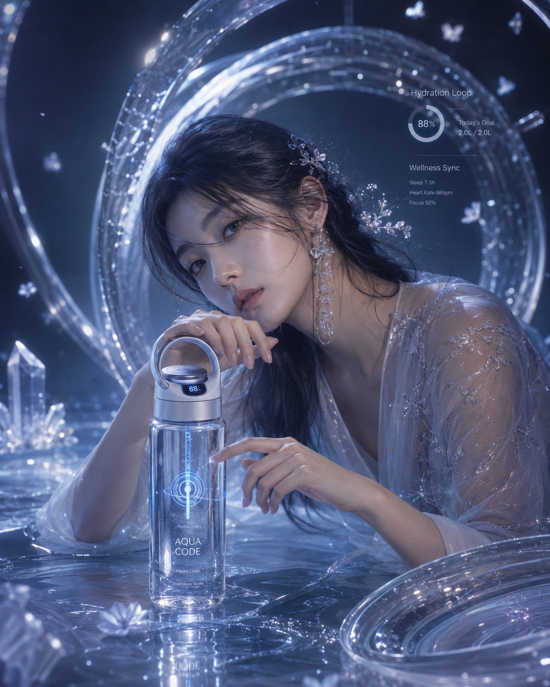 スマートボトルと幻想的な女性 のAI生成画像