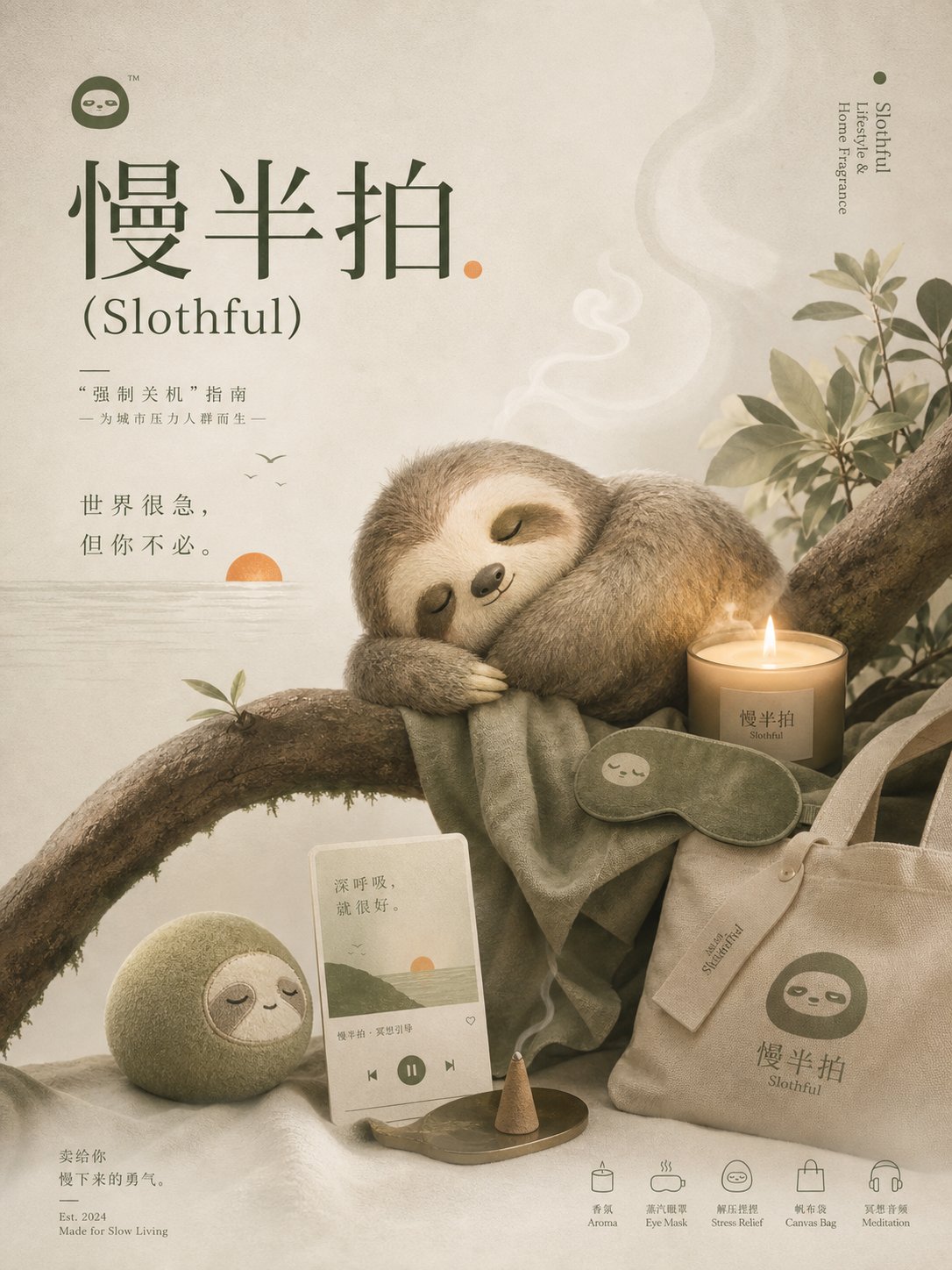 スローライフ ナマケモノブランドポスター のAI生成画像