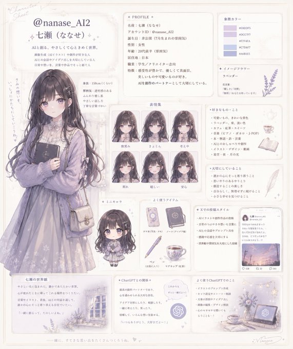 AIキャラクターシート七瀬 のAI生成画像