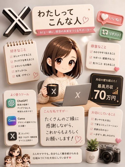 AIサポーターの自己紹介カード のAI生成画像