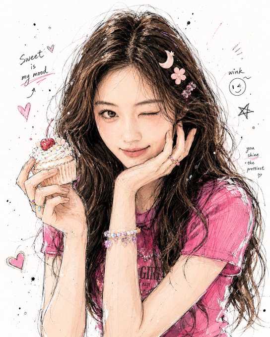 スイートガールのウィンクイラスト のAI生成画像