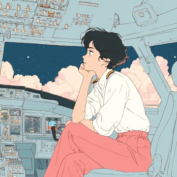 夜空を見つめるパイロット のAI生成画像