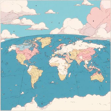 パステルカラーの世界地図 のAI生成画像