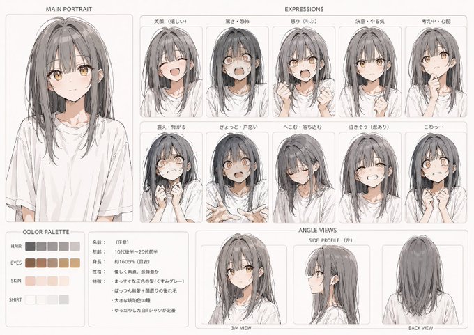 アニメ少女キャラクターシート のAI生成画像